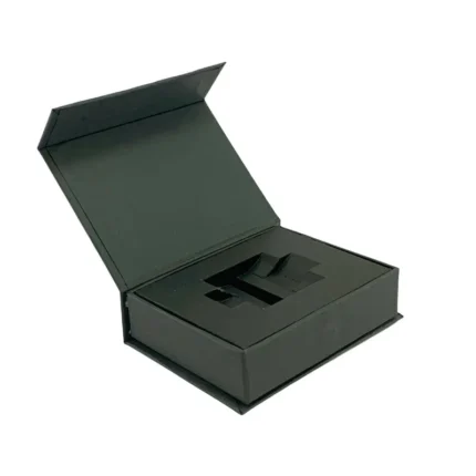 Black magnetic book-style Custom USB Drive Gift Box with custom inner