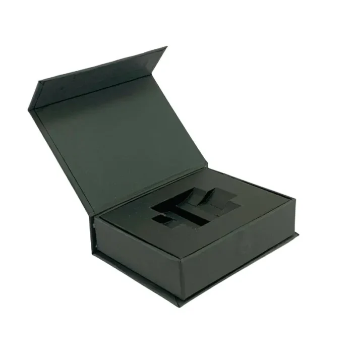 Black magnetic book-style Custom USB Drive Gift Box with custom inner