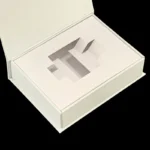 White magnetic book-style Custom USB drive Gift Box with custom inner tray insert.