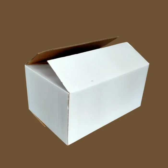White liner corrugated box A premium 24x16x12 inch White Corrugated Box made of 5-ply cardboard with an open lid, showing its sturdy brown interior