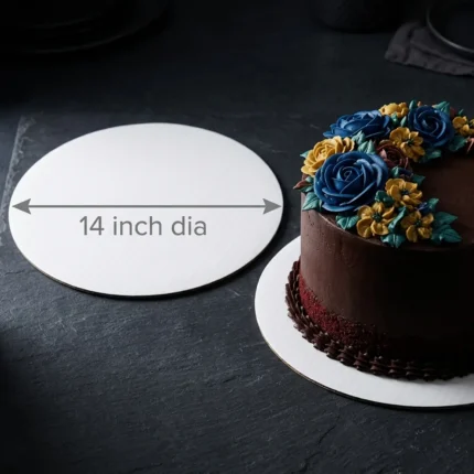 14-inch round white laminated cake board with 3mm thickness