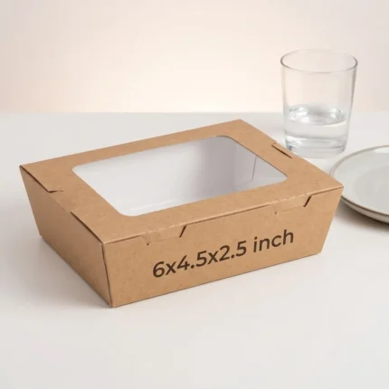 kraft paper lunch box with a top window in 6x4.5x2.5 inch