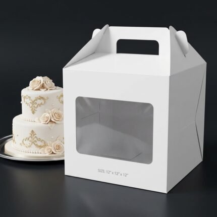 tall 12x12x12 inch white cake box with handle