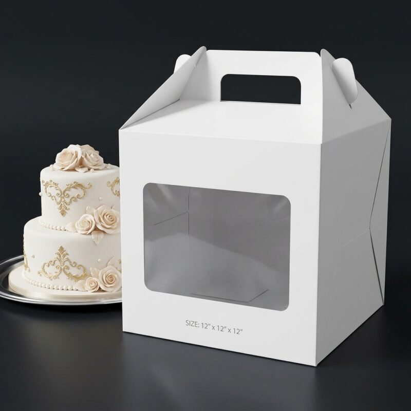tall 12x12x12 inch white cake box with handle