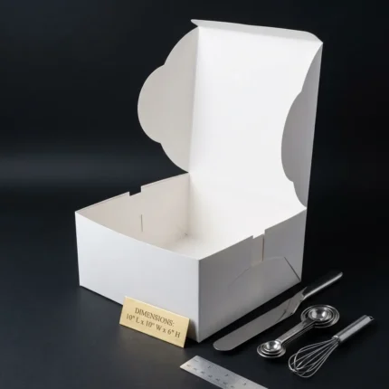 10x10x6 inch white cake box crafted from premium 350gsm ivory board