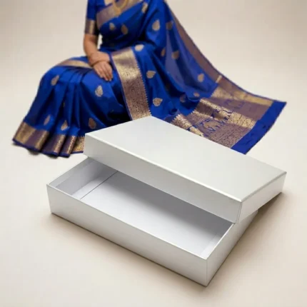metallic white saree box made of 350gsm color board