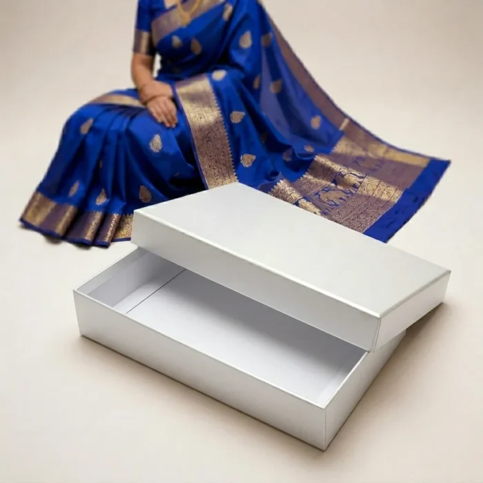 metallic white saree box made of 350gsm color board