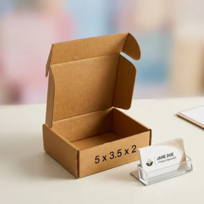 An open kraft brown 3 ply small corrugated box with dimensions 5x3.5x2 inch