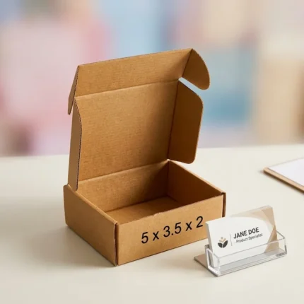 An open kraft brown 3 ply small corrugated box with dimensions 5x3.5x2 inch