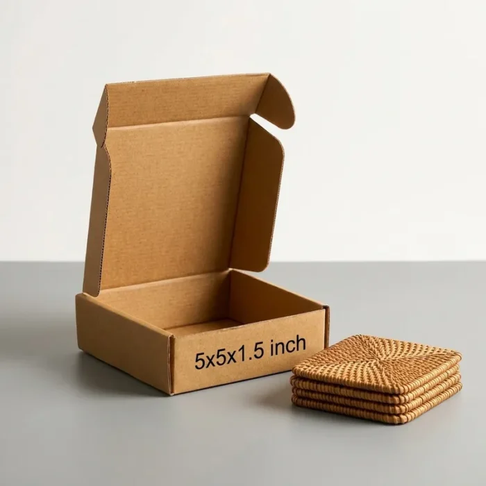 premium-corrugated-box-mailer-5x5x1.5 A durable brown fold-and-tuck style corrugated box for mailing, with dimensions 5x5x1.5 inches