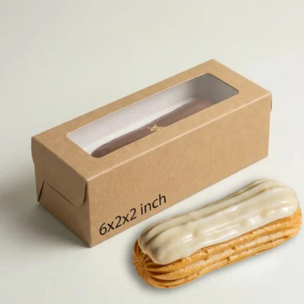 Kraft Paper Éclair Box with Clear Window (6x2x2 Inches) – Value Pack (10 Nos)