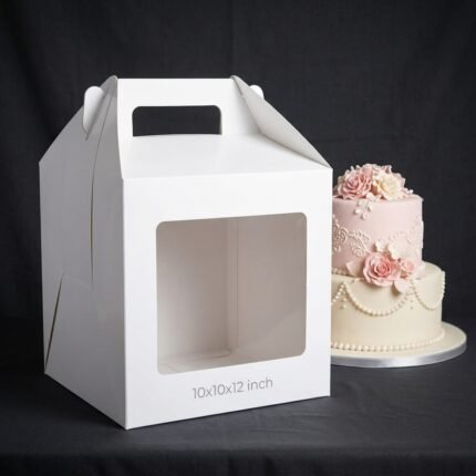 tall 10x10x12 inch white cake box with handle
