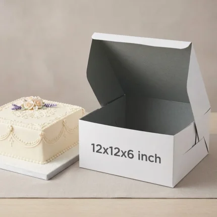 350gsm white cardboard cake box in 12x12x6 inch
