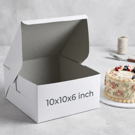 350gsm white cardboard cake box in 10x10x6 inch