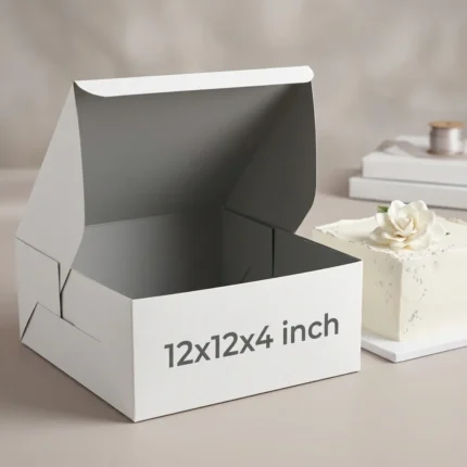 350gsm white cardboard cake box in 12x12x4 inch