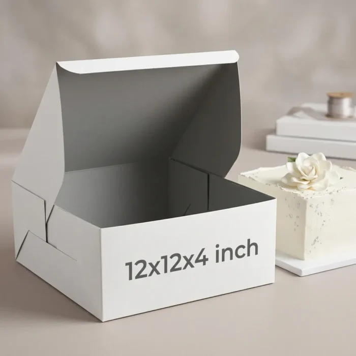 350gsm white cardboard cake box in 12x12x4 inch
