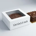 350gsm white cardboard cake box with a clear window on the lid, sized 12x12x3.5 inches