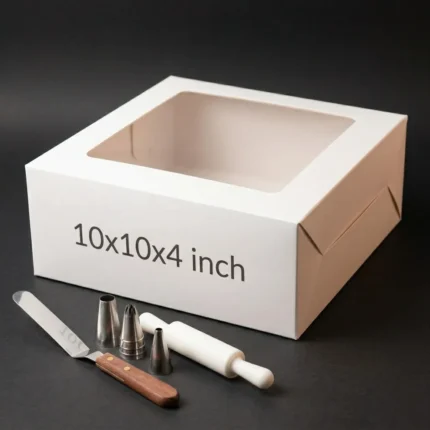10x10x4 white cake box with transparent window