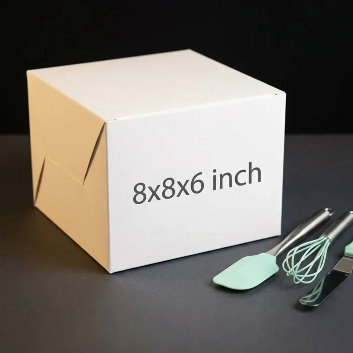 Deep 8x8x6 inch white cake box made of thick 350gsm ivory board Deep 8x8x6 inch white cake box made of thick 350gsm ivory board
