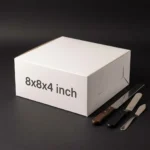 Modern 8x8x4 inch white cake box made of heavy duty 350gsm ivory board