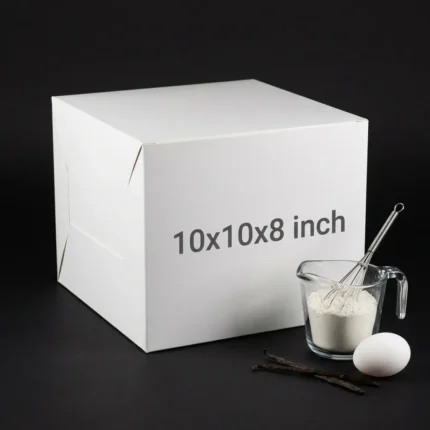 Extra tall 10x10x8 inch white cake box made of thick 350gsm ivory board