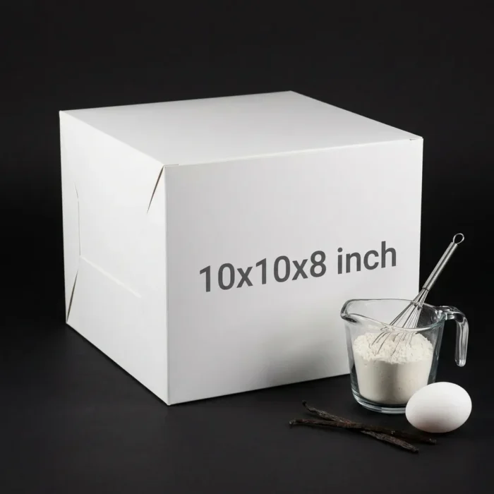 Extra tall 10x10x8 inch white cake box made of thick 350gsm ivory board Extra tall 10x10x8 inch white cake box made of thick 350gsm ivory board