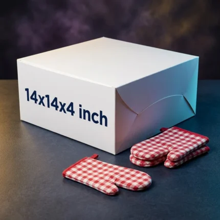 Extra wide 14x14x4 inch white cake box made of thick 350gsm ivory board