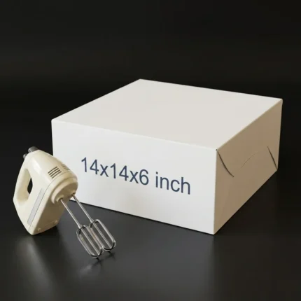 14x14x6 inch white cake box made of thick 350gsm ivory board