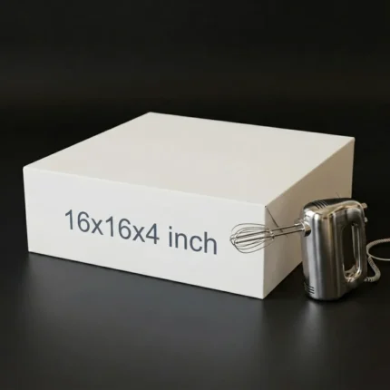 Massive 16x16x4 inch white cake box made of rigid 350gsm ivory board