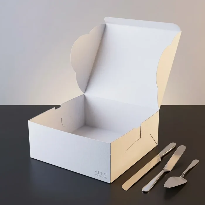 8x8x4 inch white cake box made of heavy duty 350gsm ivory board