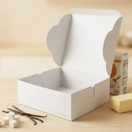 12x12x4 inch white cake box made of thick 350gsm ivory board