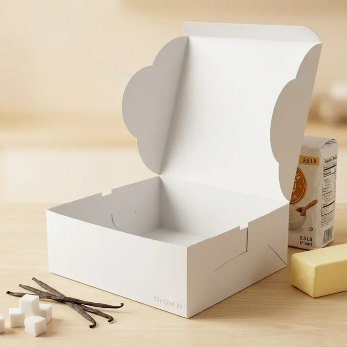 12x12x4 inch white cake box made of thick 350gsm ivory board