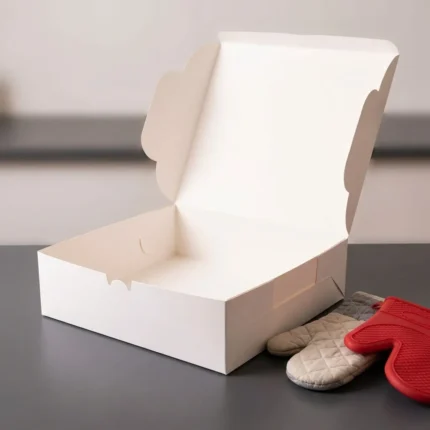 Extra wide 14x14x4 inch white cake box made of thick 350gsm ivory board