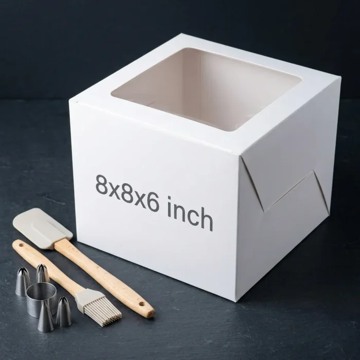 8x8x6-window-cake-box-white-350gsm 8x8x6 inch extra deep white cake box with transparent window