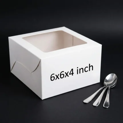 white cake box with transparent window 6x6x4 inch made of 350gsm ivory board
