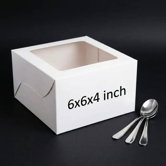 white cake box with transparent window 6x6x4 inch made of 350gsm ivory board white cake box with transparent window 6x6x4 inch made of 350gsm ivory board