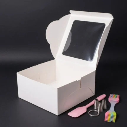 8x8x6 inch extra deep white cake box with transparent window