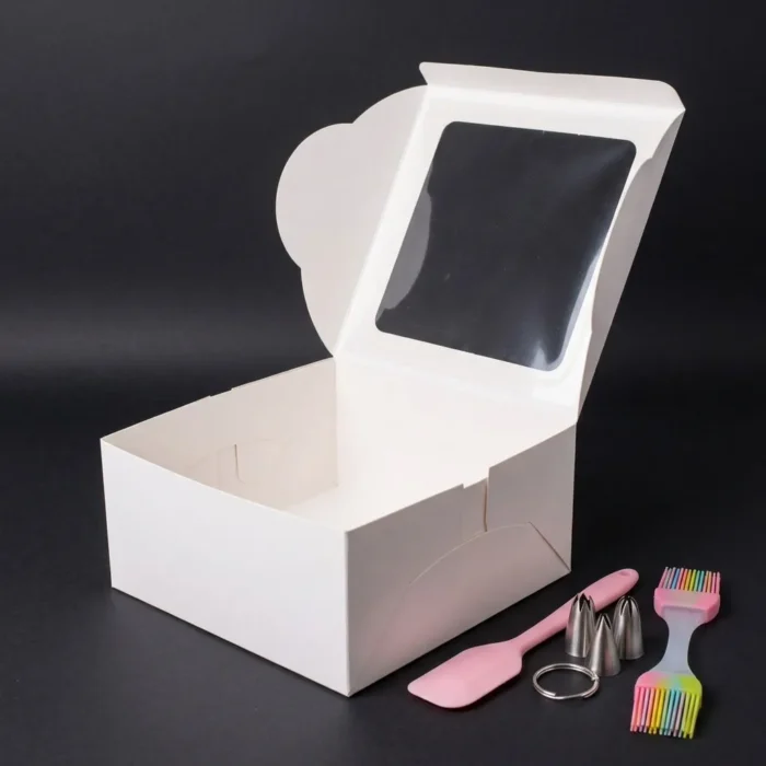 8x8x6 inch extra deep white cake box with transparent window
