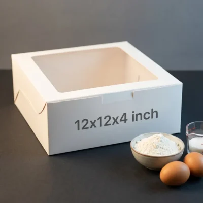 12x12x4 inch extra large white cake box with transparent window