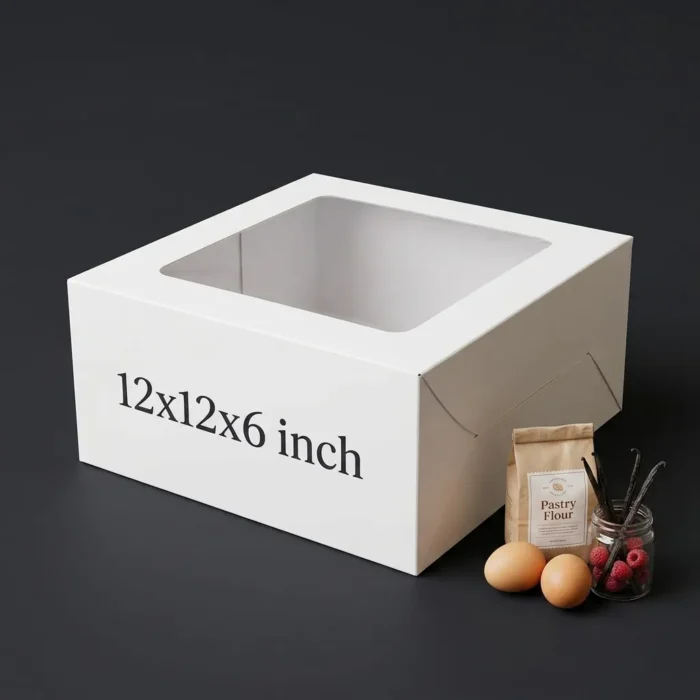 12x12x6 inch jumbo white cake box with transparent window