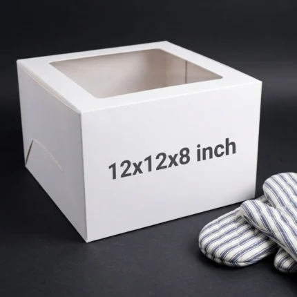 12x12x8 inch jumbo extra tall white cake box with transparent window