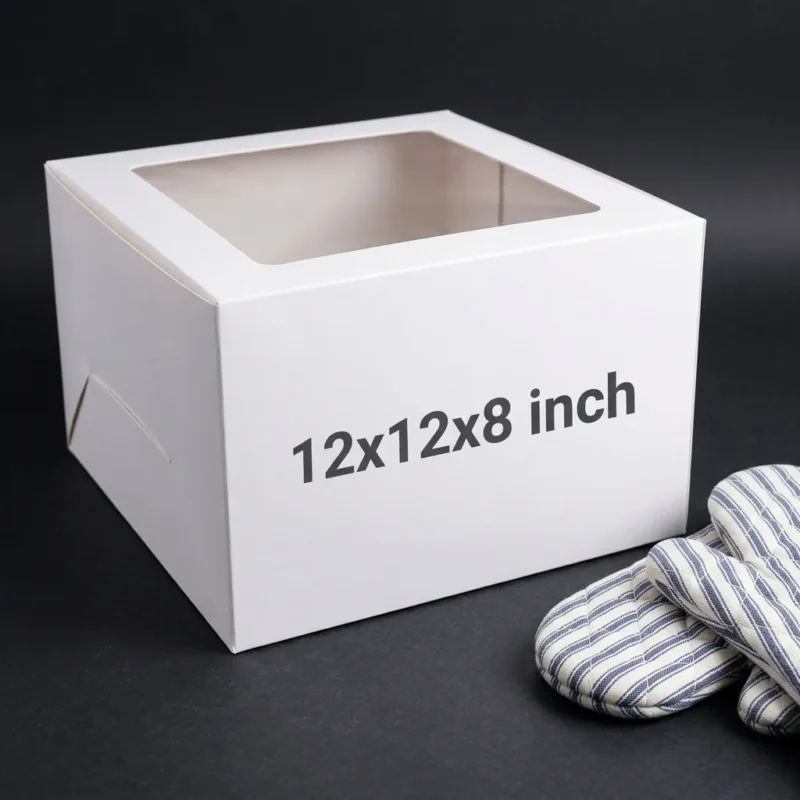 12x12x8 inch jumbo extra tall white cake box with transparent window