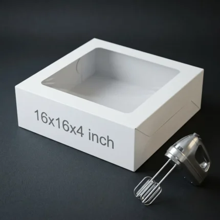 16x16x4 inch colossal low profile white cake box with transparent window