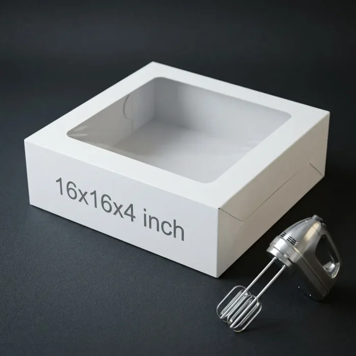 16x16x4 inch colossal low profile white cake box with transparent window