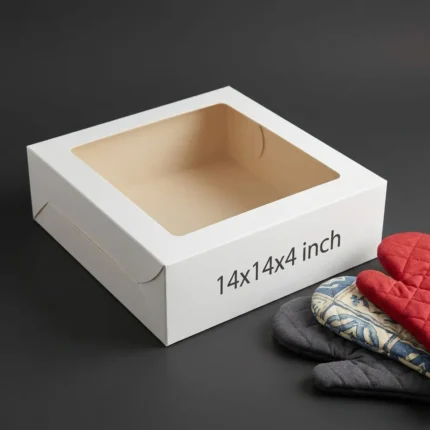 14x14x4 inch giant low profile white cake box with transparent window