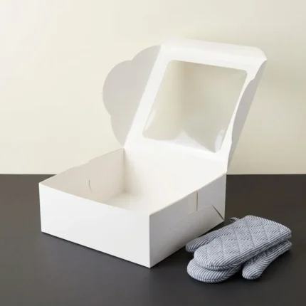 14x14x4 inch giant low profile white cake box with transparent window