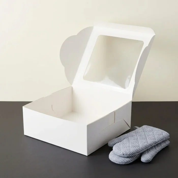 14x14x4 inch giant low profile white cake box with transparent window