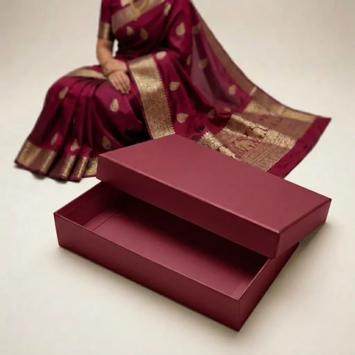 wine-red-saree-box wine red saree box made of 300gsm color board