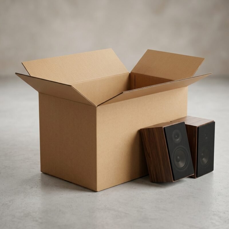 brand-new brown corrugated box measuring 15x27x19.5 inches made of heavy-duty 5-ply cardboard