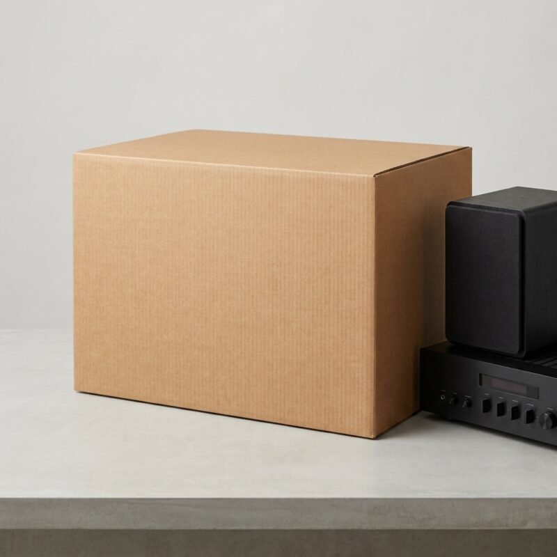 brand-new brown corrugated box measuring 15x27x19.5 inches made of heavy-duty 5-ply cardboard